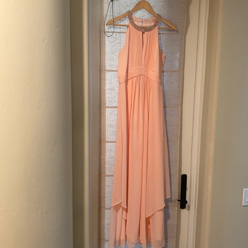 a. drea pink with silver beads and pearls around the neck. Bridesmaid.